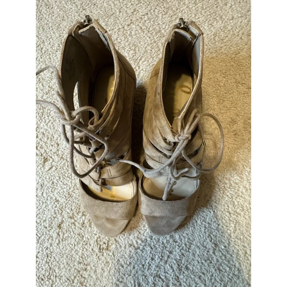 Sam Edelman Santina Neutral Suede Beige Caged Lace Wedge Womens Shoes Size 7.5